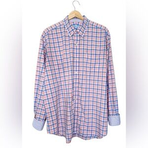 J. McLaughlin Mens Gingham Plaid Flip Cuff Classic Fit Button Down Shirt Size XL